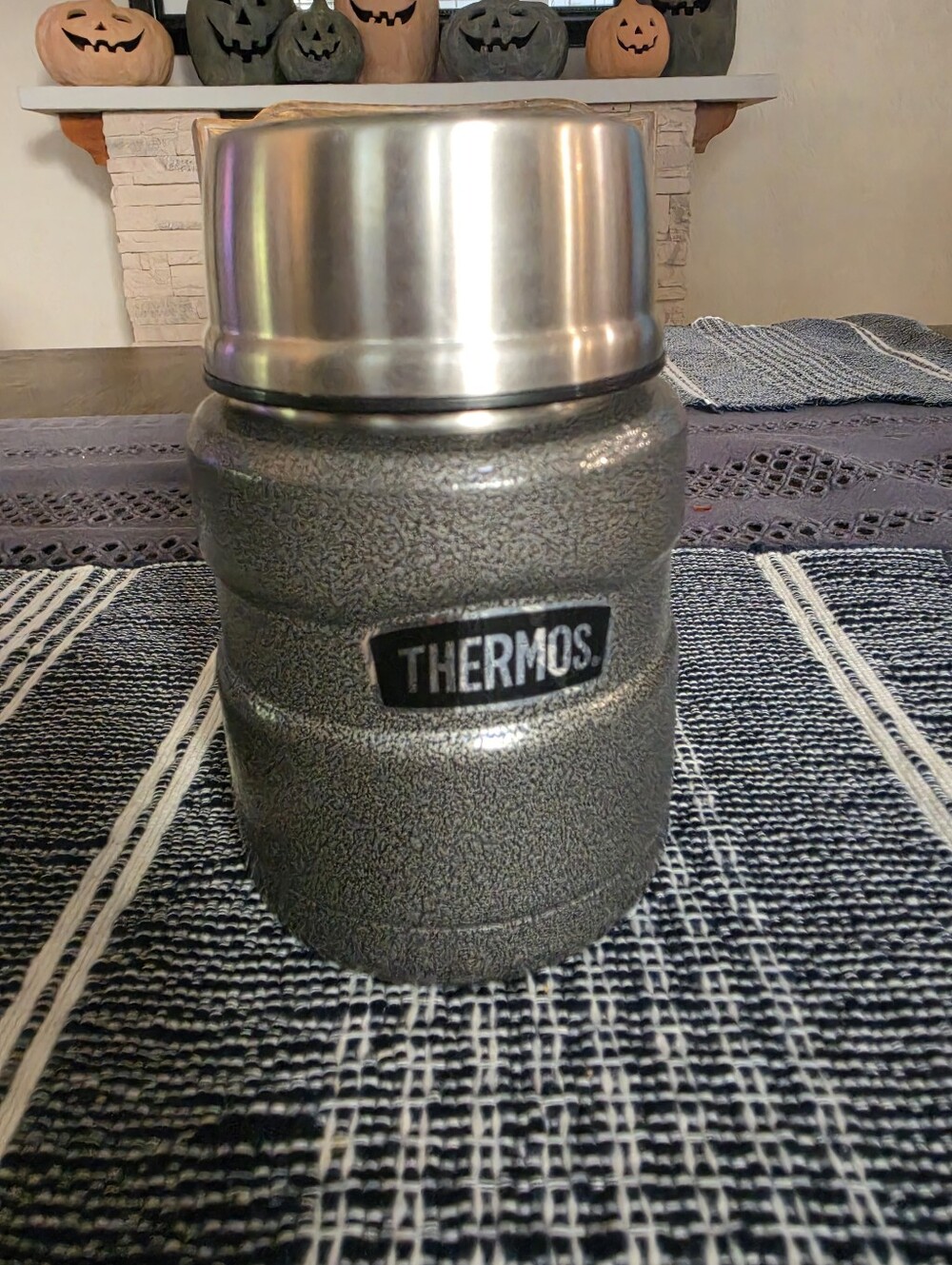 Thermos 16oz Hammered Gray Stainless Food Jar Folding Spoon Insulated Lunch
